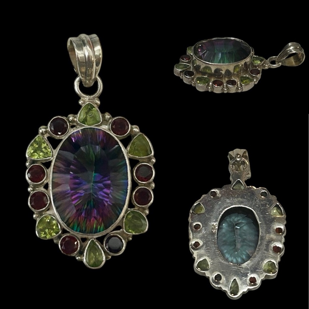 Vintage 925 mystic topaz purple / green necklace pendant